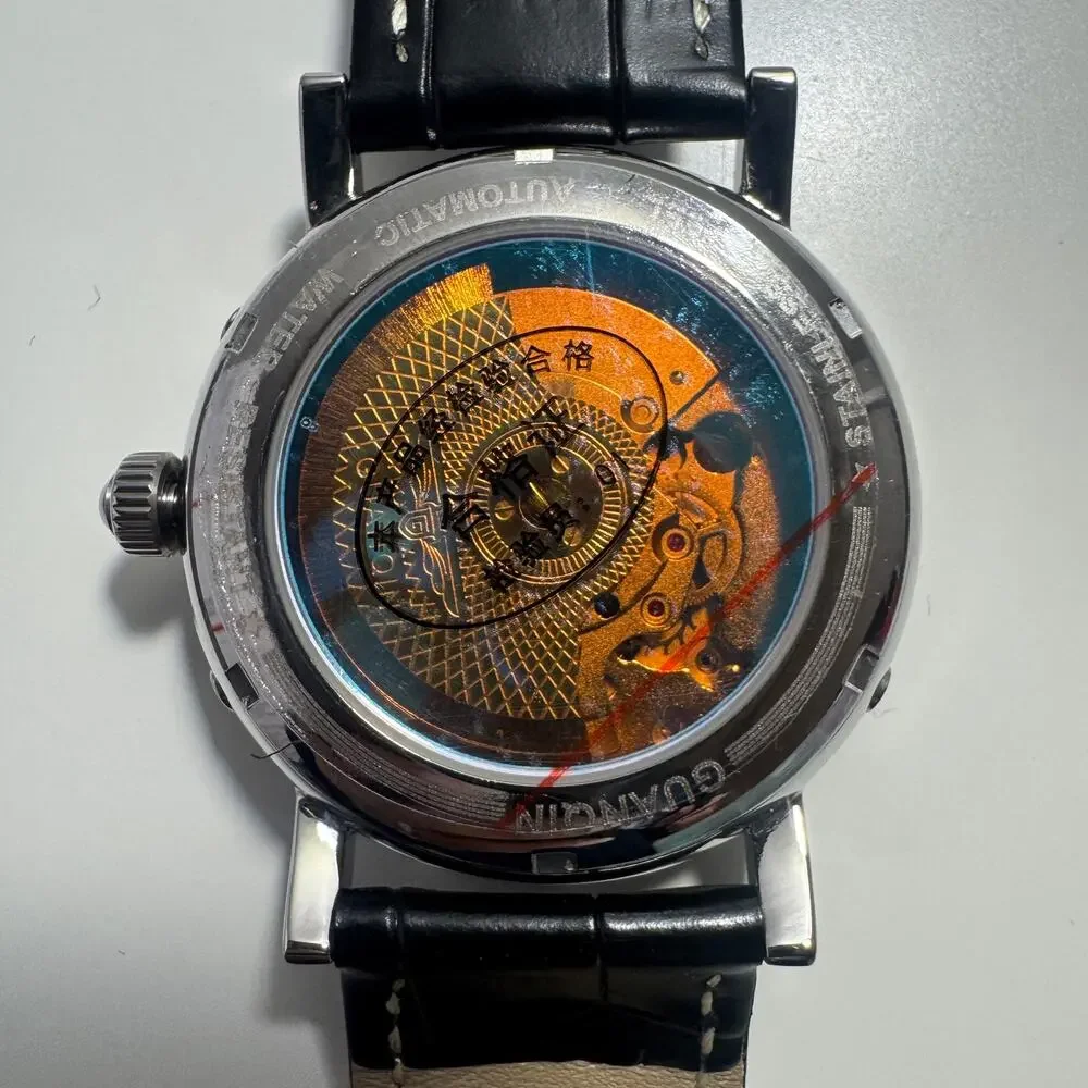 Automatic Men’s Watch – Guanqin - Open Heart Design – Leather Band - NEW in Box - Picture 4 of 8